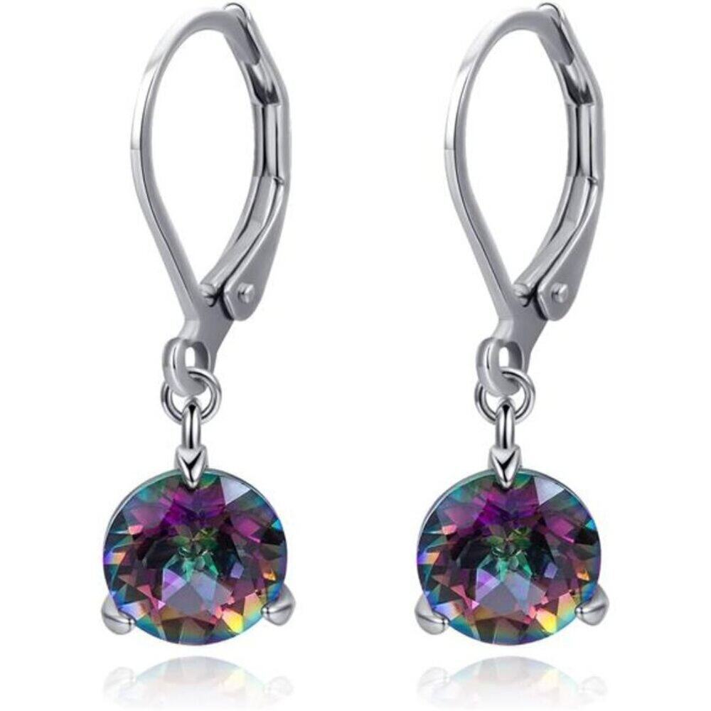 Halo Sparkle Teardrop Leverback Earrings for Women 18K White Gold Plated
